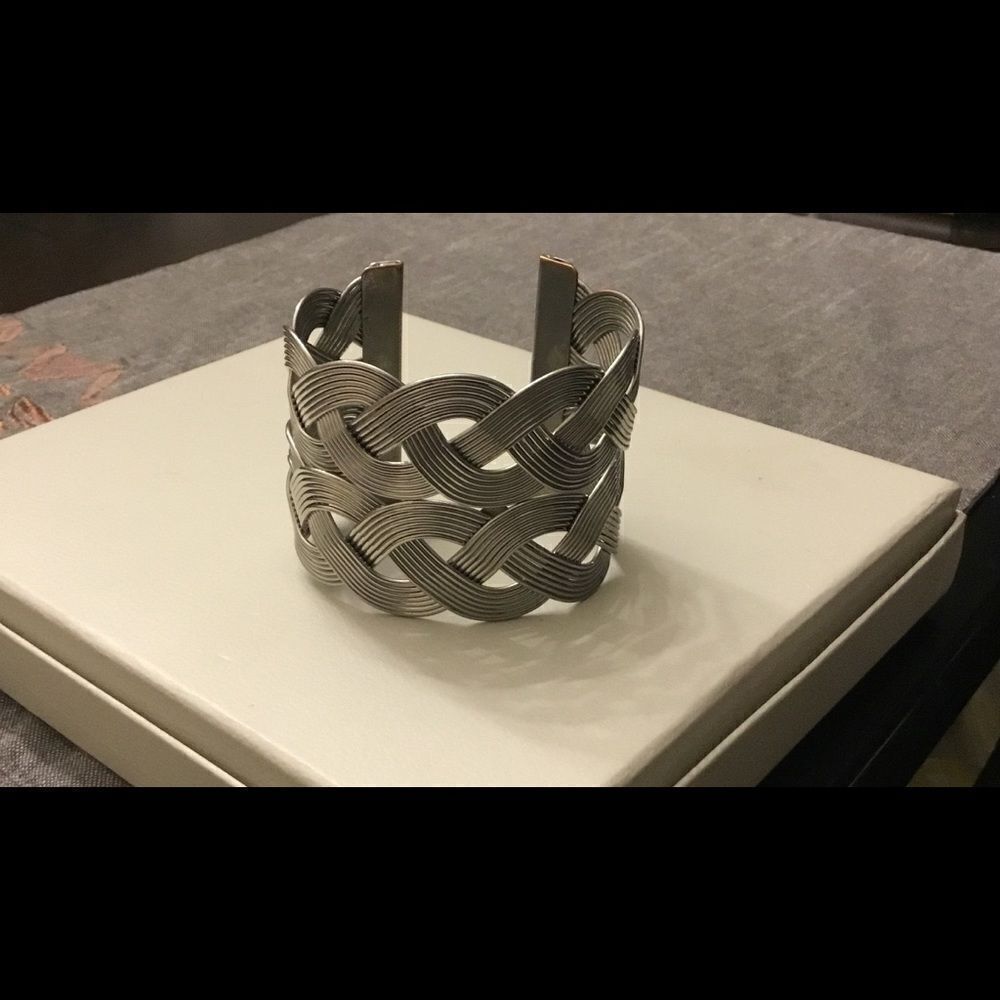 Trendy Silver Wide Double Braid Cuff Bracelet~kn